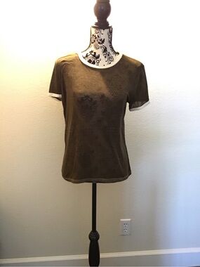 Forever 21 Olive Green Short Sleeve Crewneck Tee with White Trim